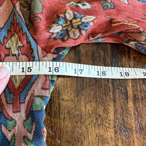 CHAPS | Faux Wrap Neckline, Double Knit Mesh Southwestern Print Blouse, NWT - Picture 5 of 6